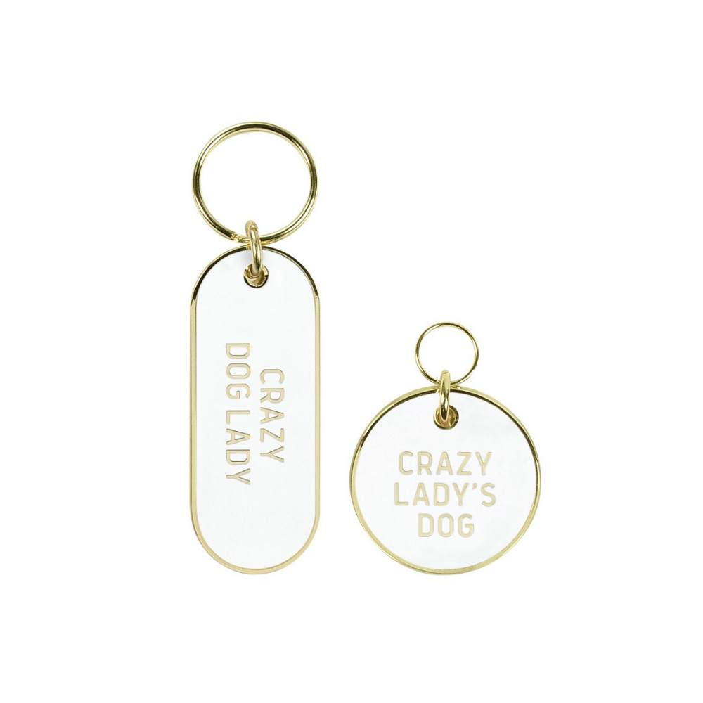 Fred Crazy Dog Lady Keychain and Pet Tag Set