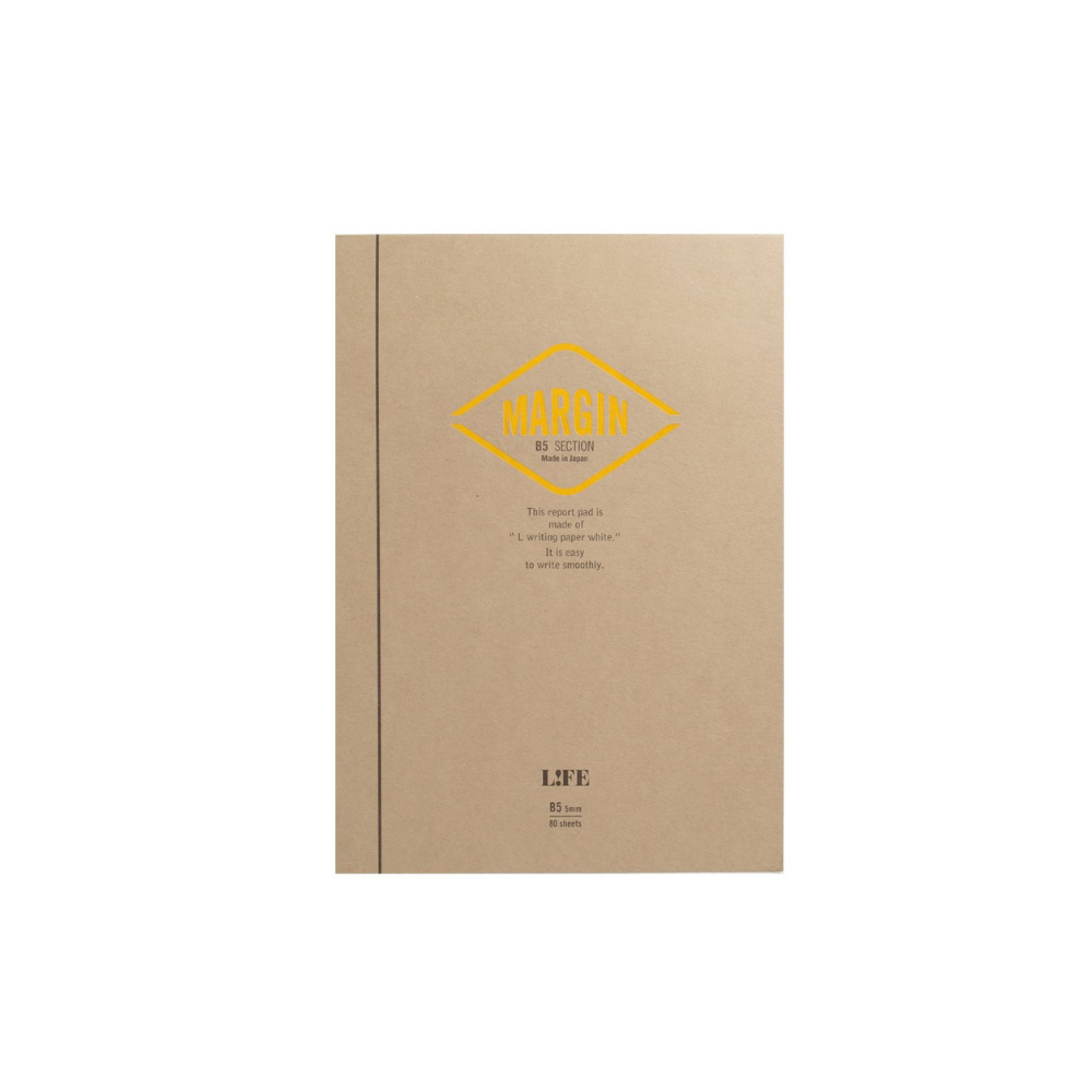 Life Stationery Japanese Paper Margin Report Notepad Grid A4 Kraft & Yellow