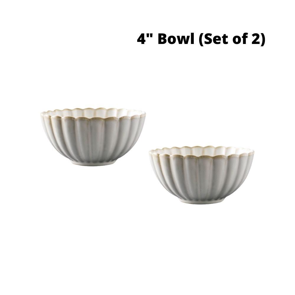 Porcelain Rinka Chrysanthemum White Bowl (Set of 2)