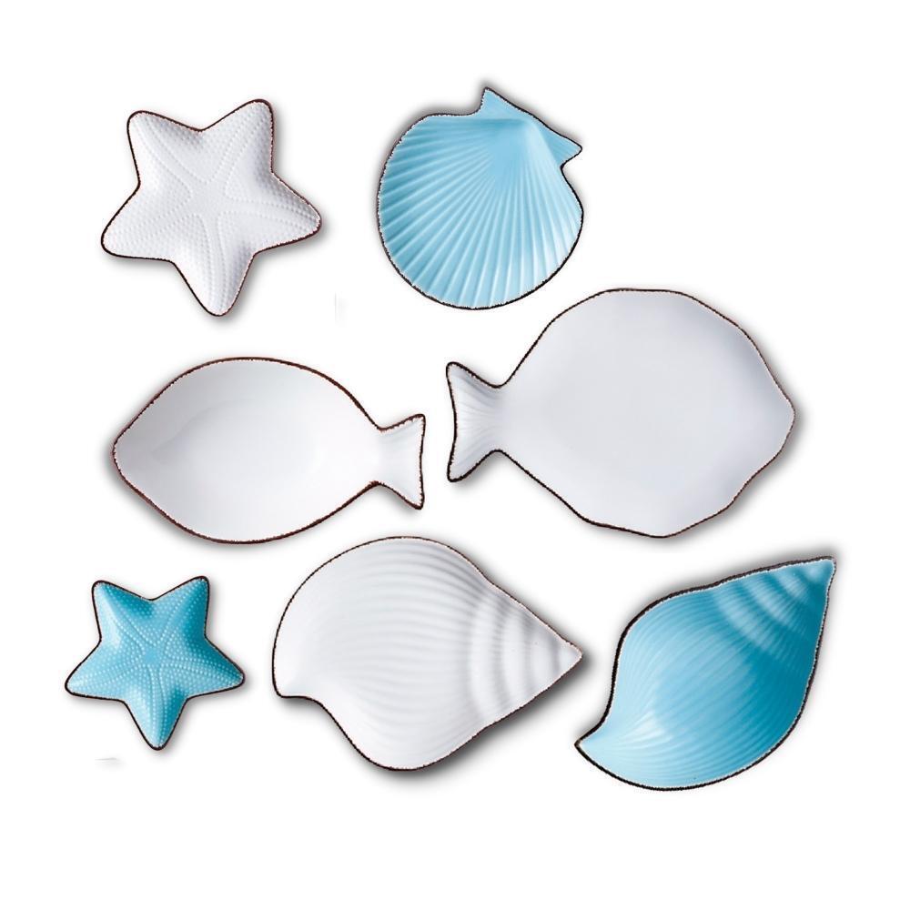 Coastal Ocean Conch and Seashell Plates (Set of 7)