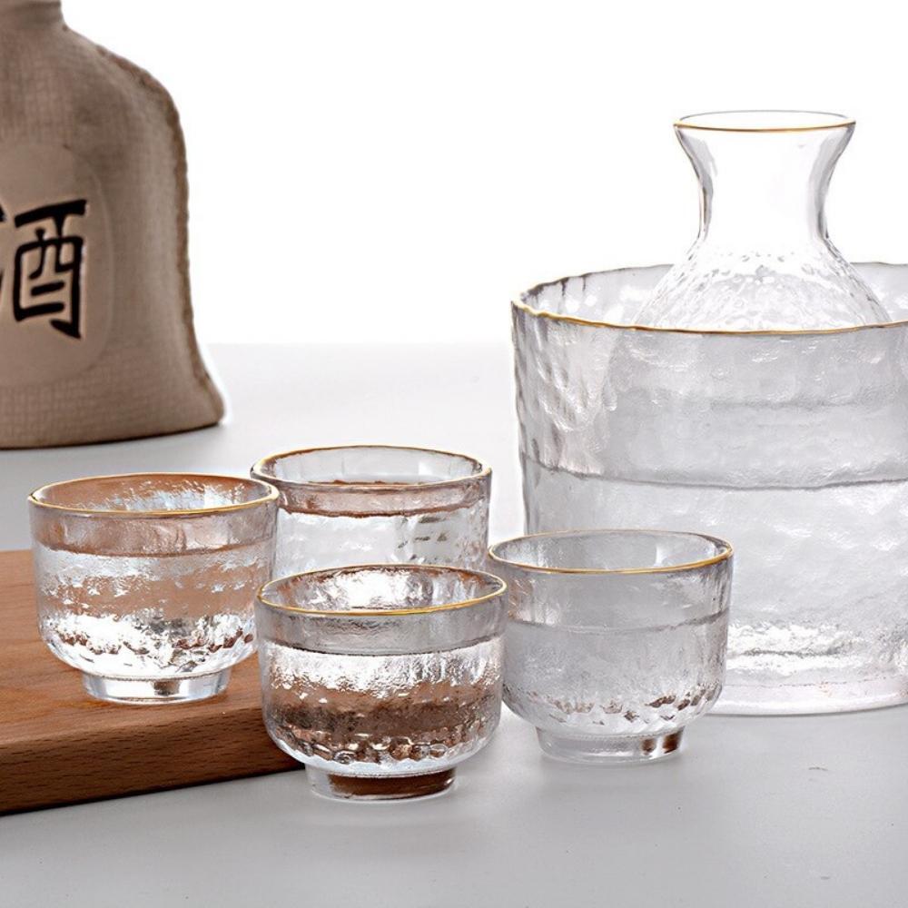 Japanese Frosted Glass Good Luck Sake Set 6pcs