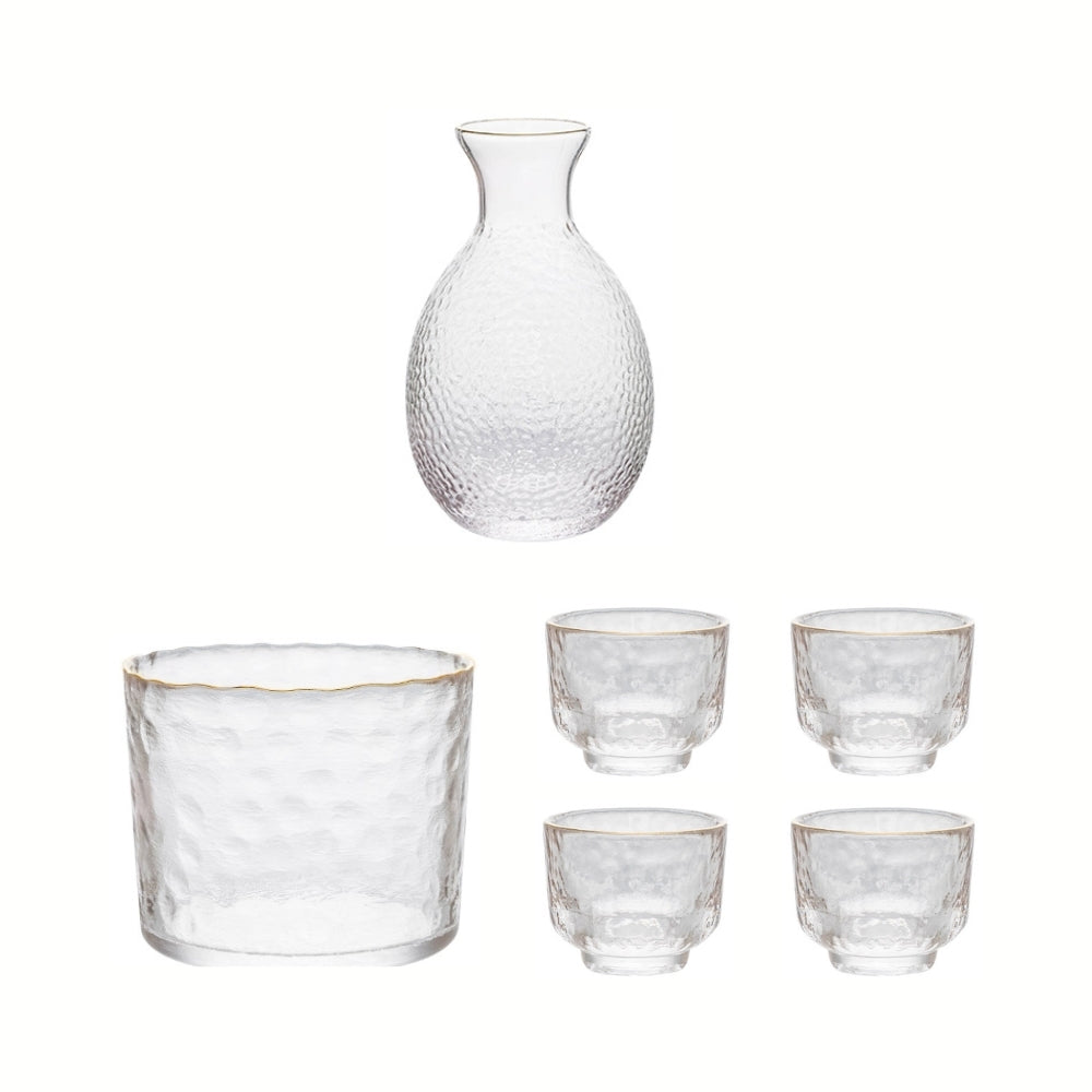 Japanese Frosted Glass Good Luck Sake Set 6pcs
