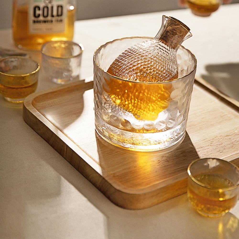 Japanese Frosted Glass Good Luck Sake Set 6pcs