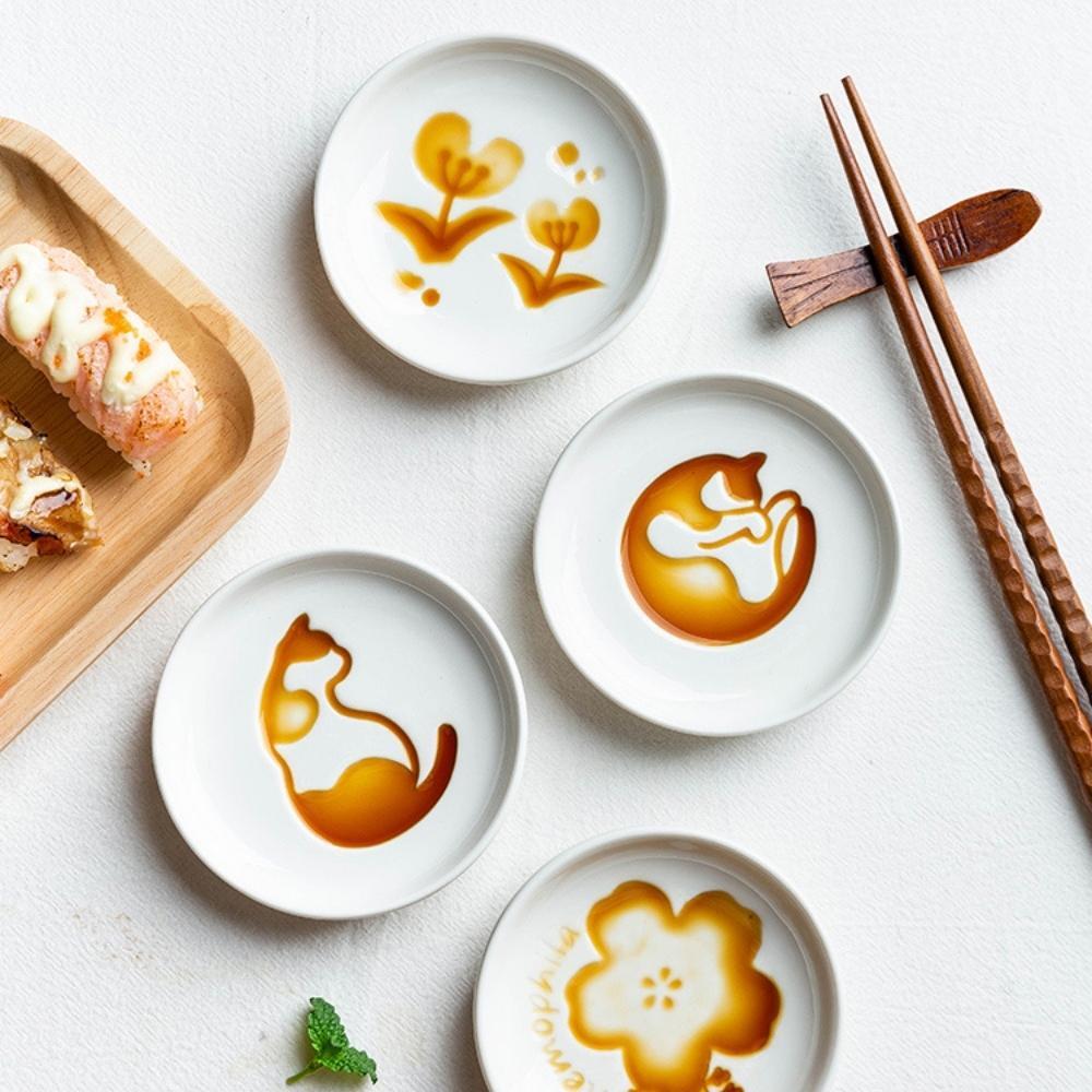 Ceramic Flowers Engraved Soy Sauce Dish (Set of 2)