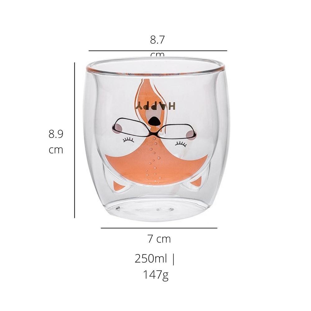Happy Fox Double Wall Insulated Glass Tumbler