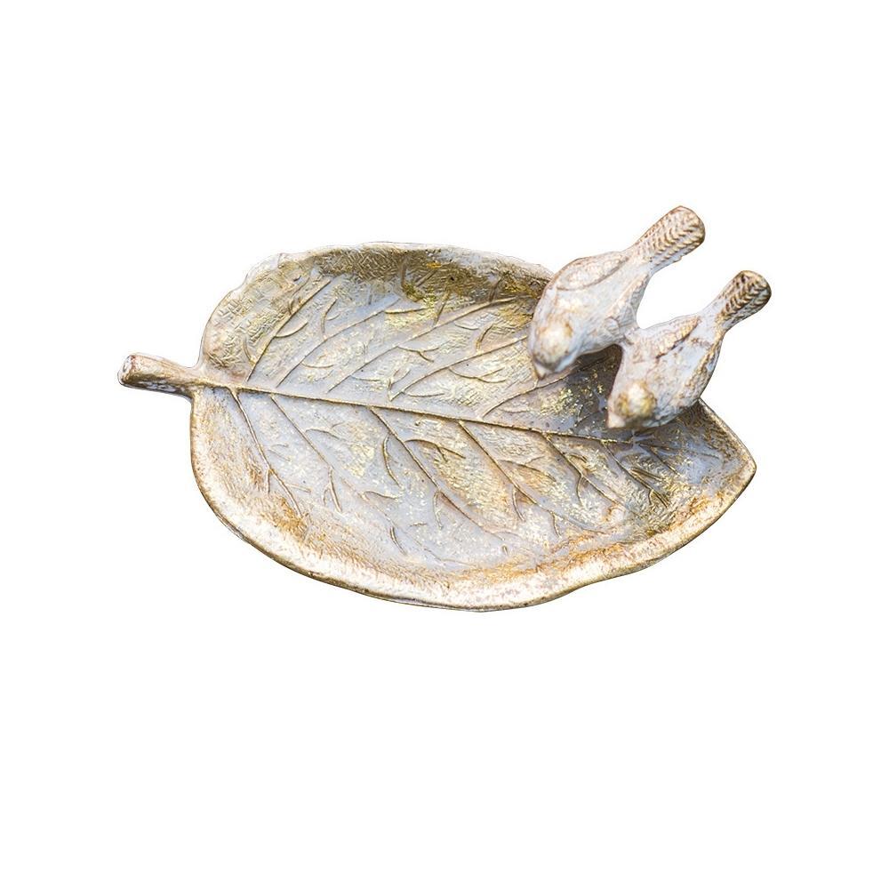 Vintage Metal Leaf Trinket Dish with Birds