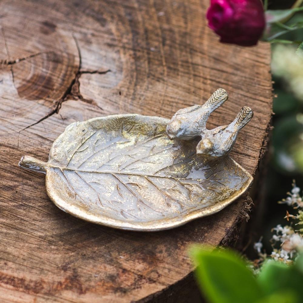 Vintage Metal Leaf Trinket Dish with Birds