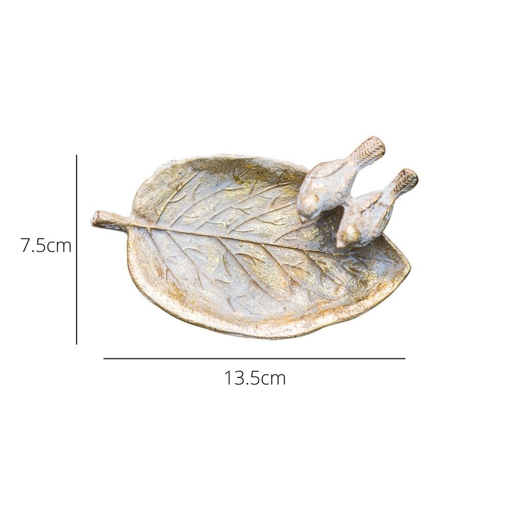 Vintage Metal Leaf Trinket Dish with Birds