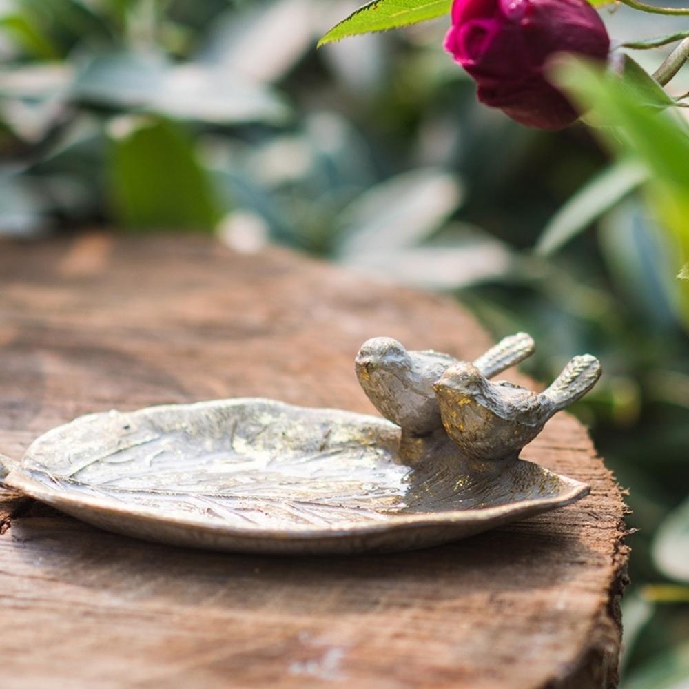 Vintage Metal Leaf Trinket Dish with Birds