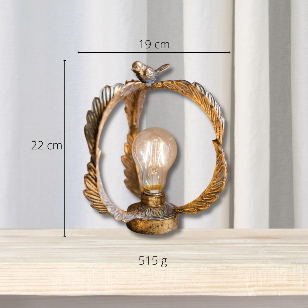 Vintage Gold Metal Bird Wreath Table Lamp