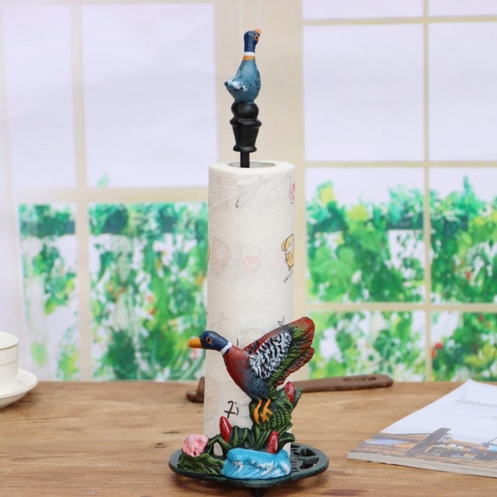 Cast Iron Hand Painted Wild Ducks Paper Towel Holder Stand