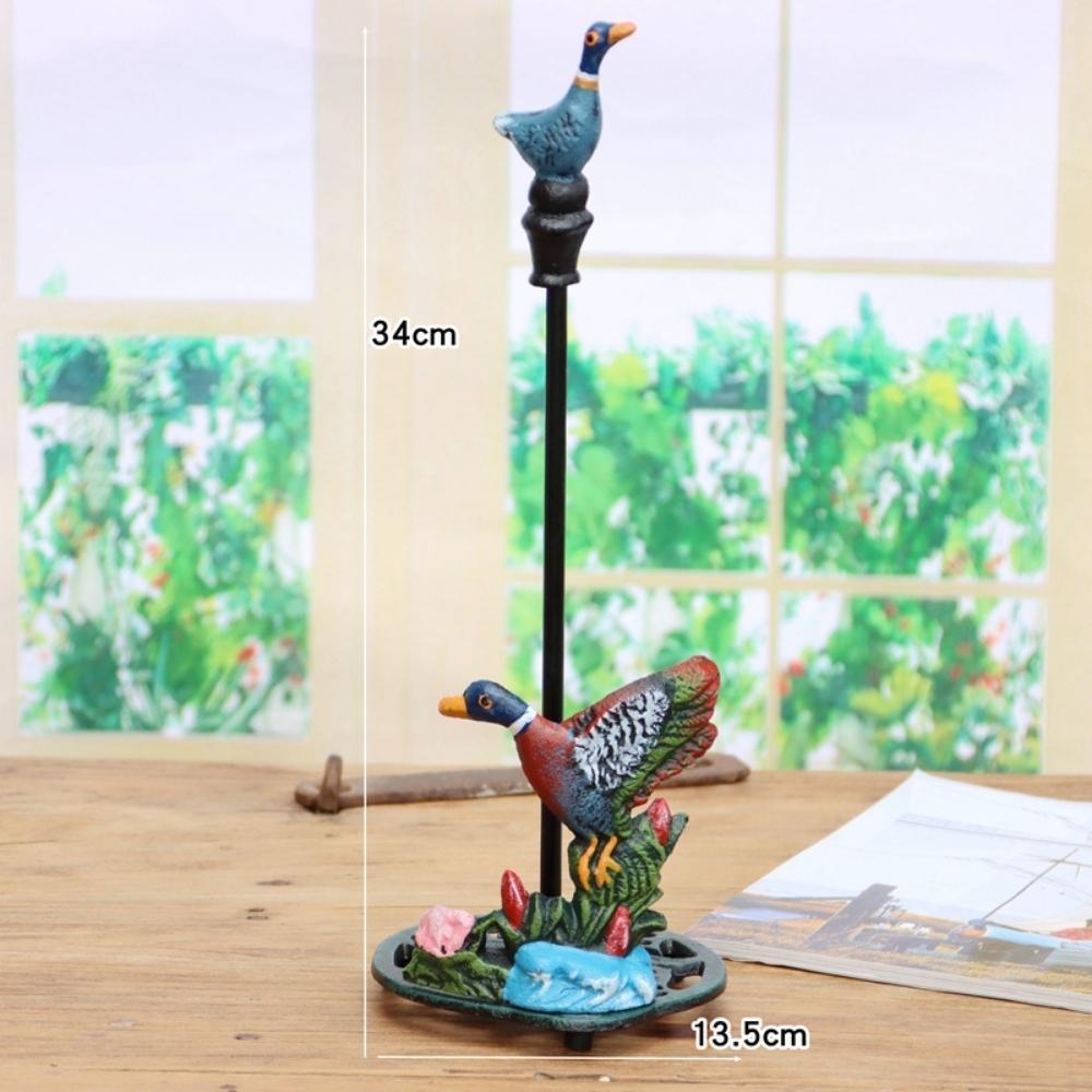 Cast Iron Hand Painted Wild Ducks Paper Towel Holder Stand