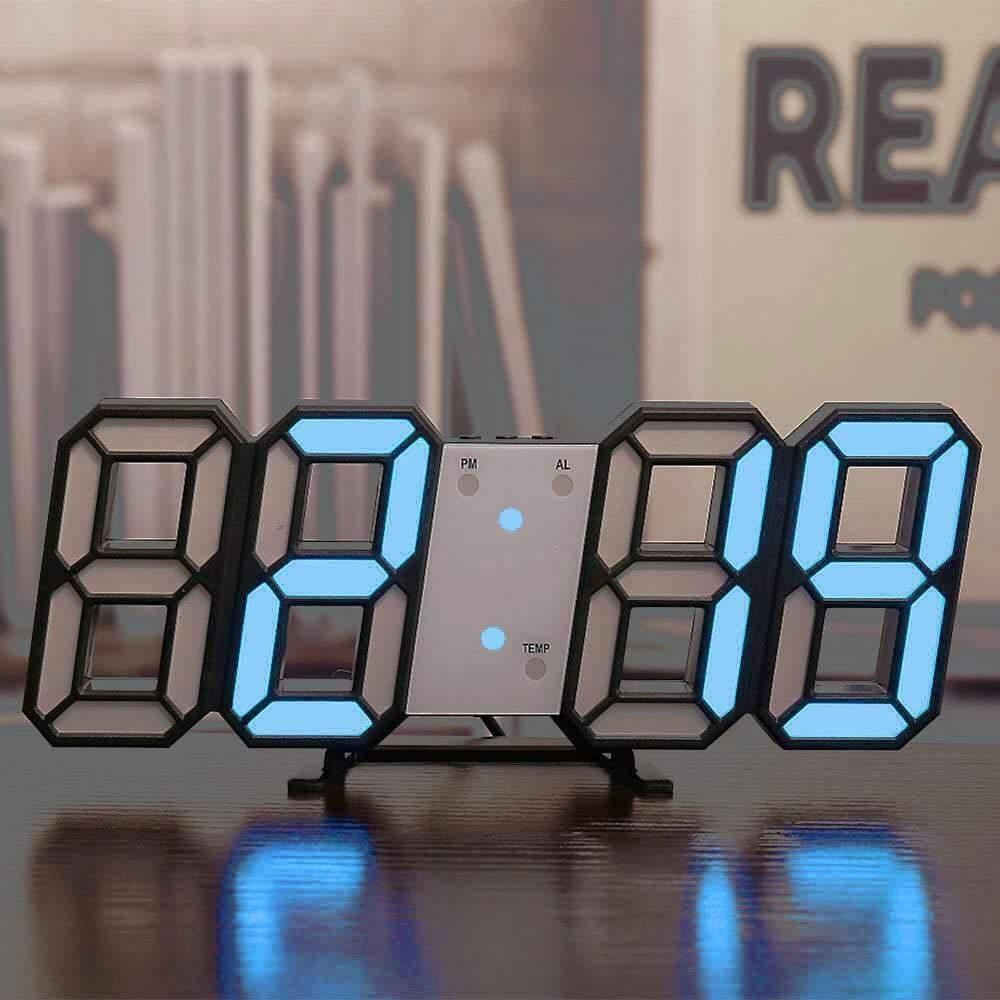 3D LED Light Up Desk/Wall Alarm Clock - Black