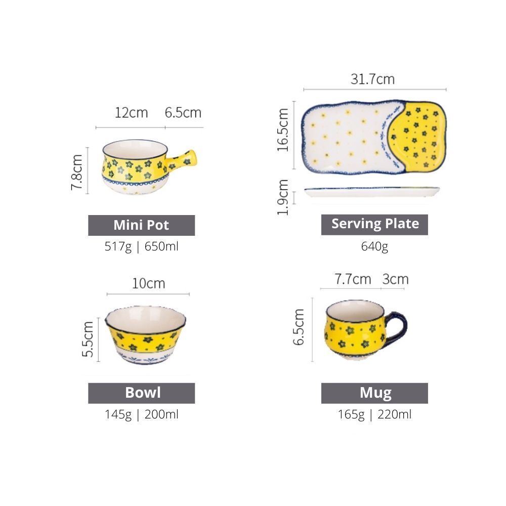 Spring Floral Breakfast/Dinner Set for One 4pcs