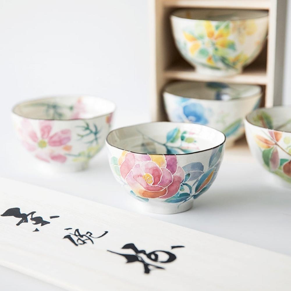 And Ai Minoyaki Hanakotoba Rice Bowls Set of 5