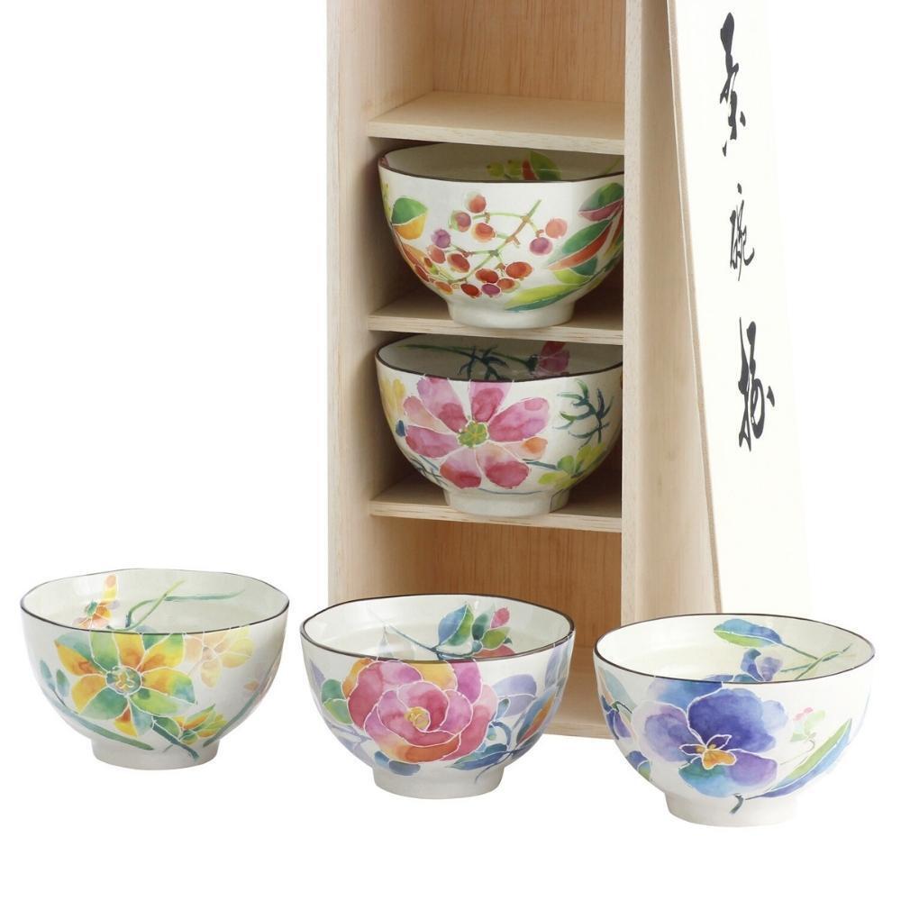 And Ai Minoyaki Hanakotoba Rice Bowls Set of 5