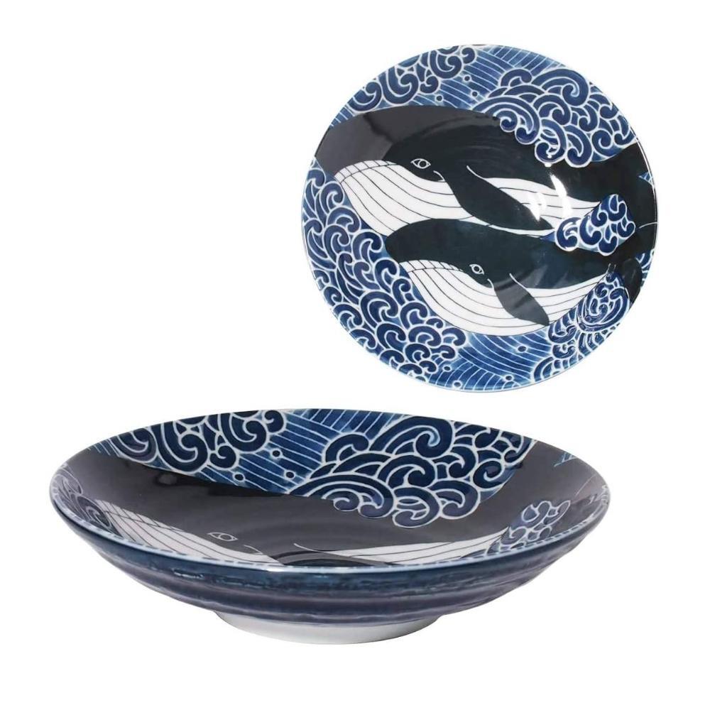 Minorutouki White Waves Whale Deep Plate 22cm