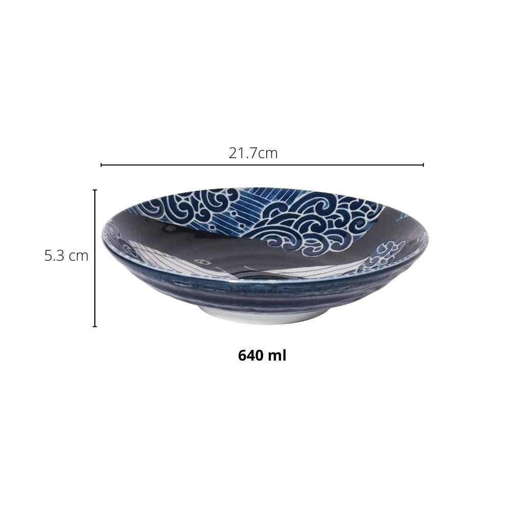 Minorutouki White Waves Whale Deep Plate 22cm