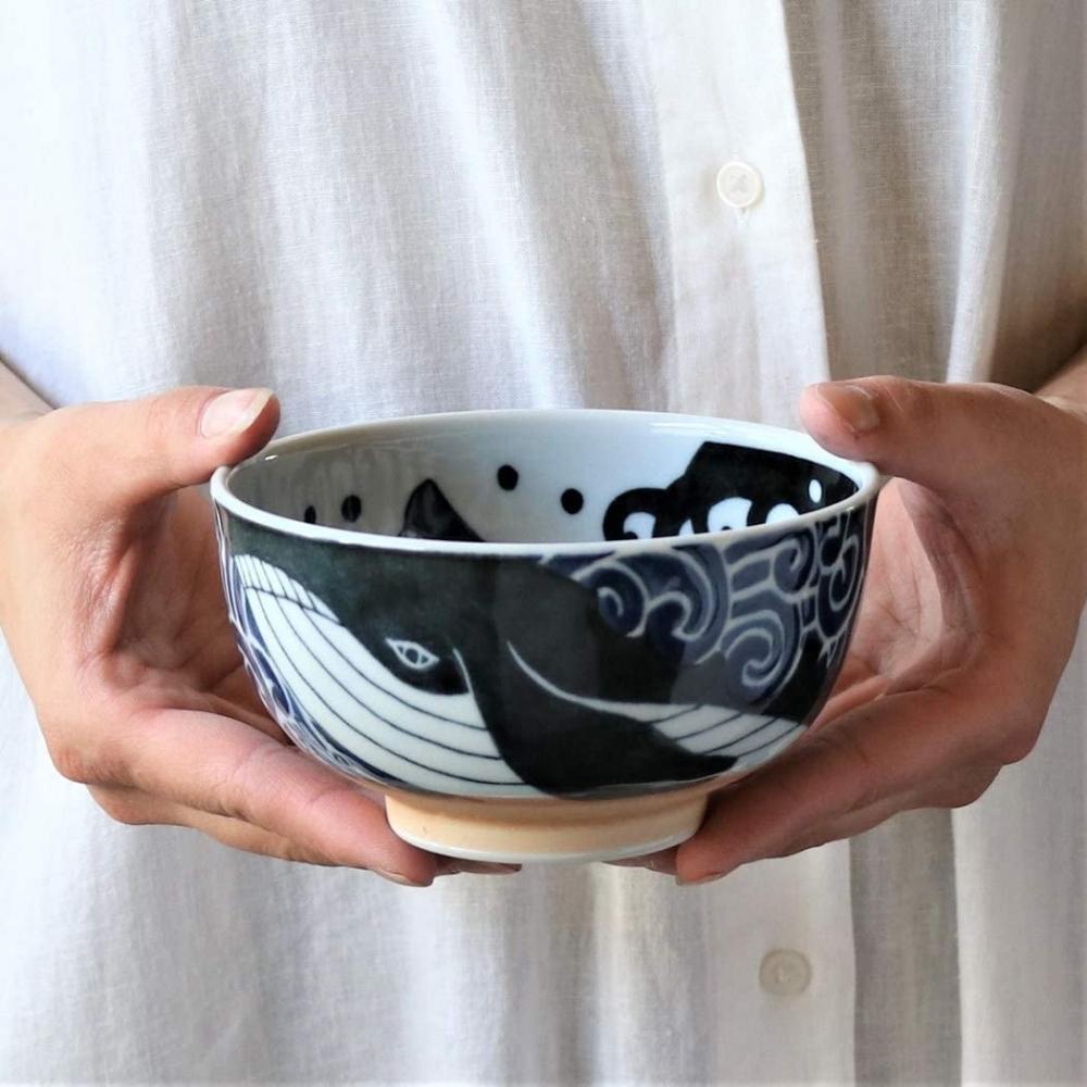 Minorutouki White Waves Whale Bowl 13cm