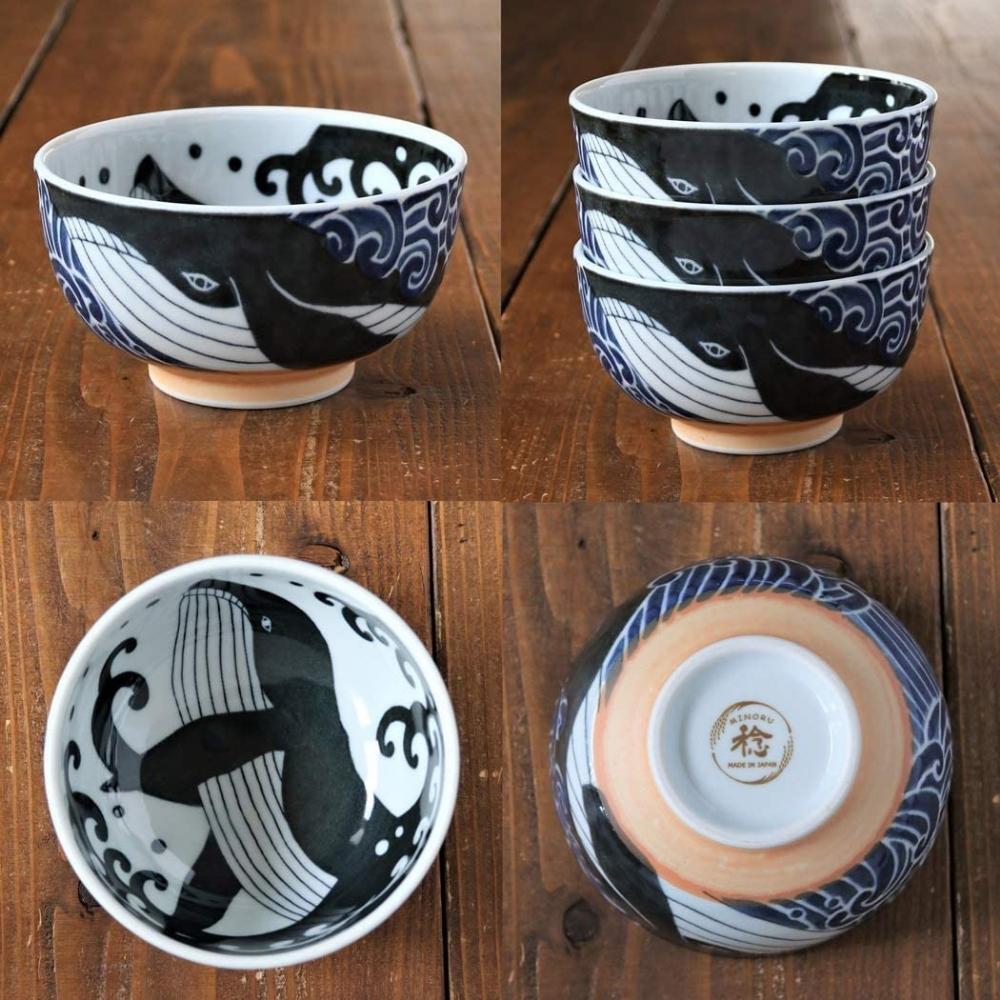 Minorutouki White Waves Whale Bowl 13cm