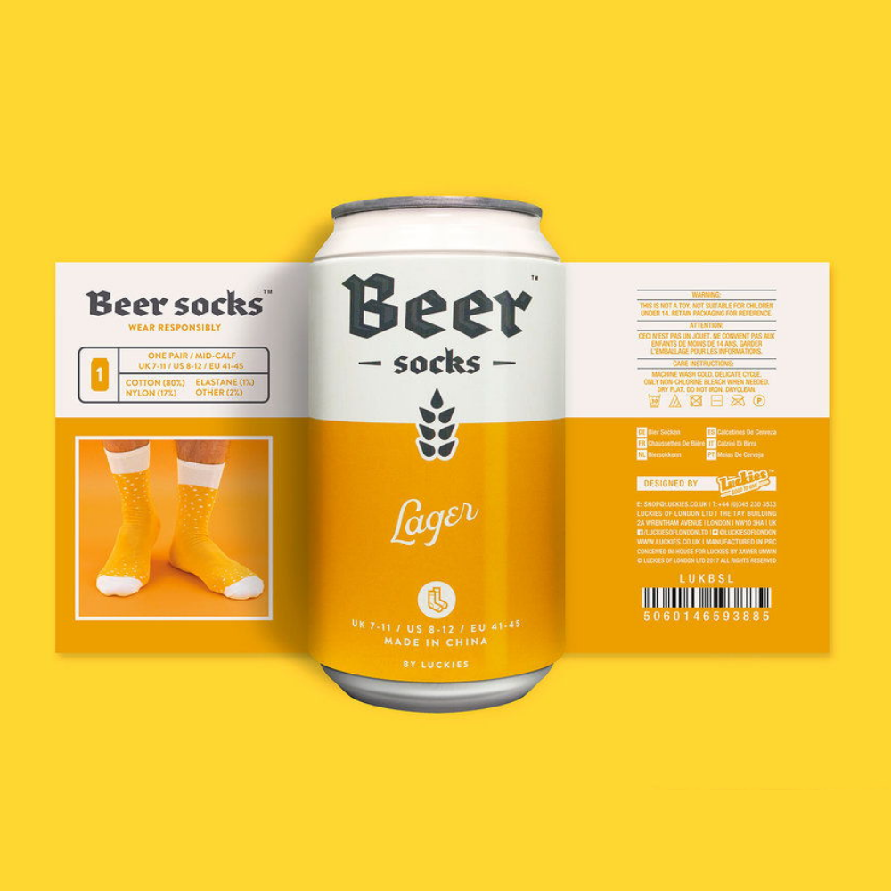 Luckies Lager Beer Socks in a Can