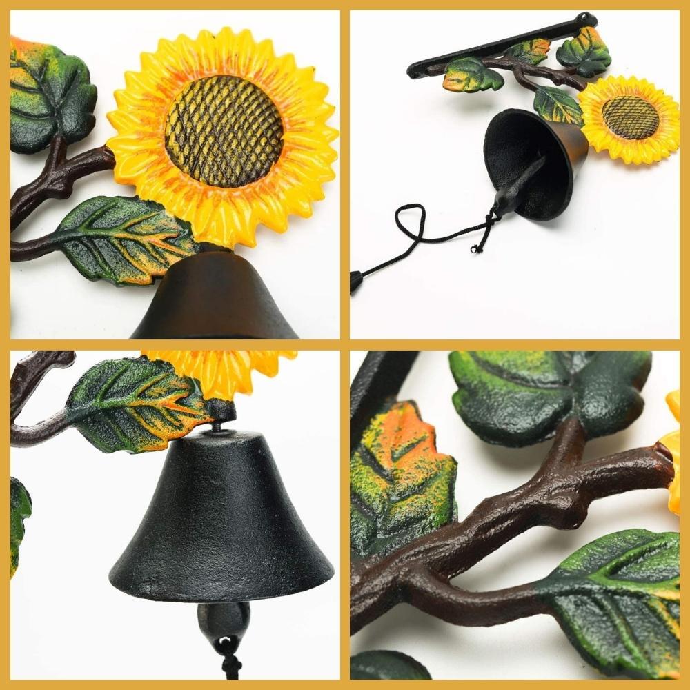 Cast Iron Hand Painted Sunflower Garden Hanging Door Bell