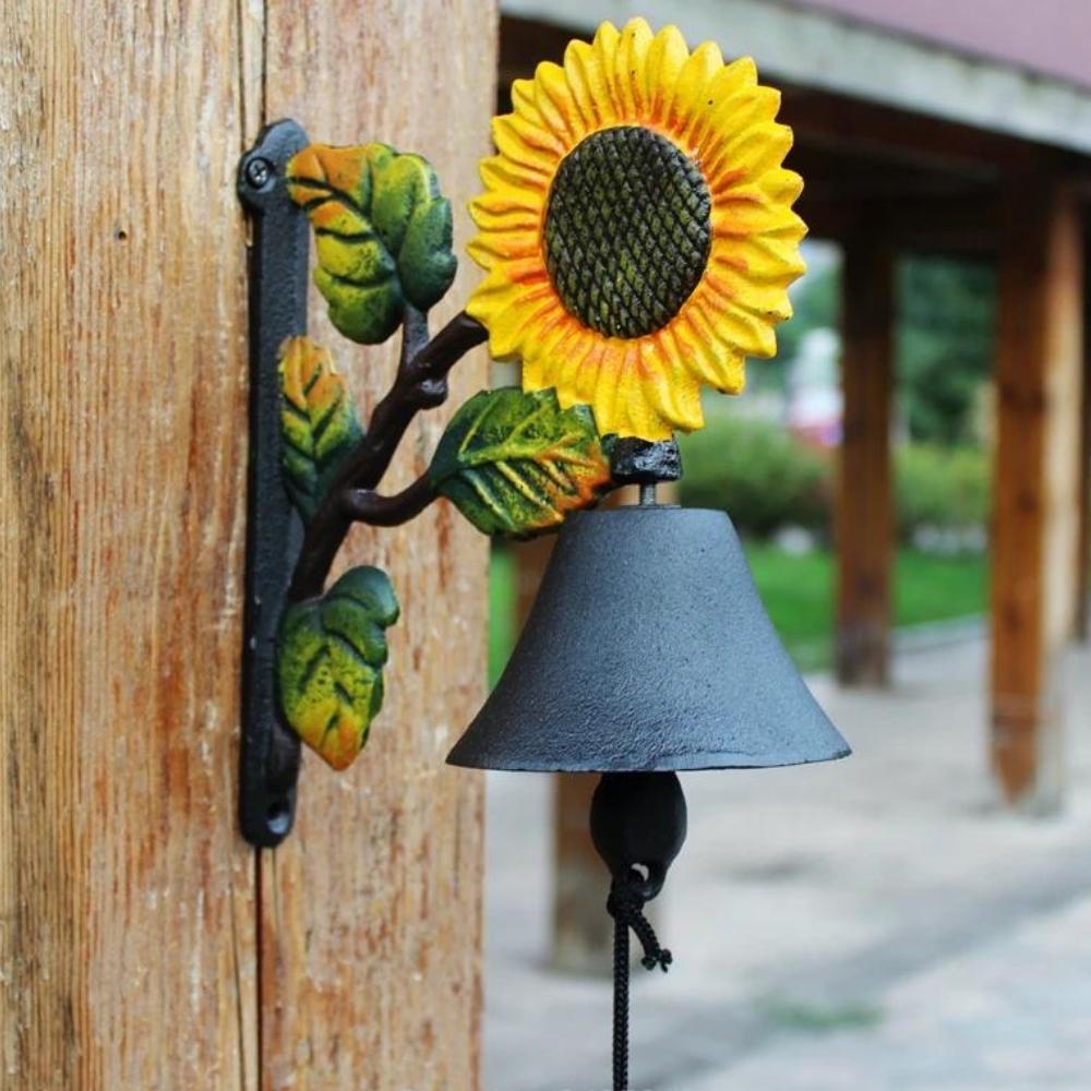 Cast Iron Hand Painted Sunflower Garden Hanging Door Bell