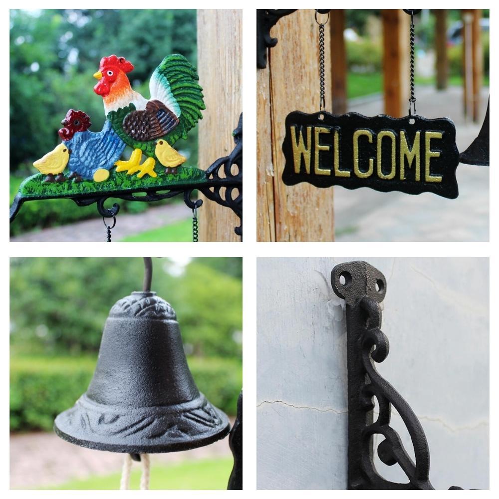 Cast Iron Hand Painted Chicken Garden Welcome Hanging Door Bell