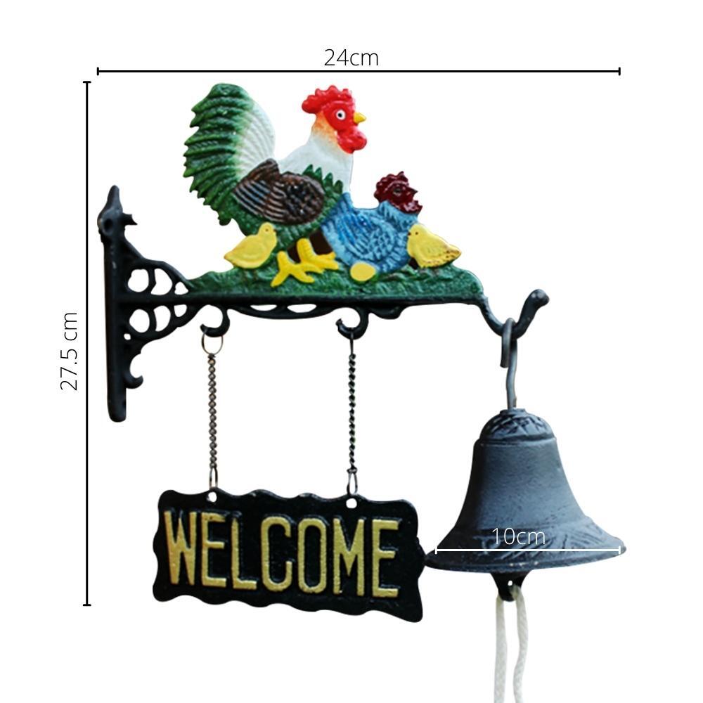 Cast Iron Hand Painted Chicken Garden Welcome Hanging Door Bell
