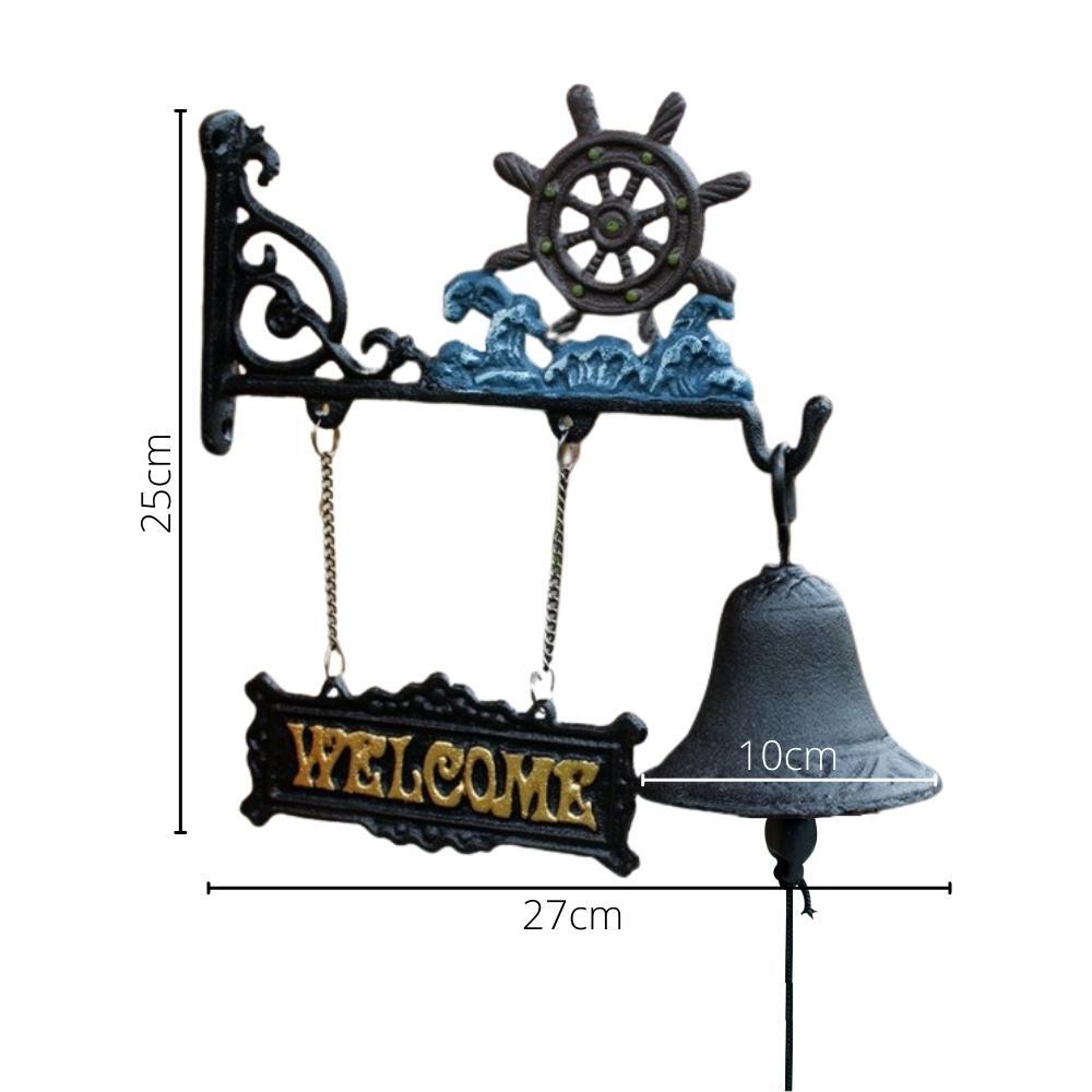 Cast Iron Nautical Ship Wheel Garden Welcome Hanging Door Bell