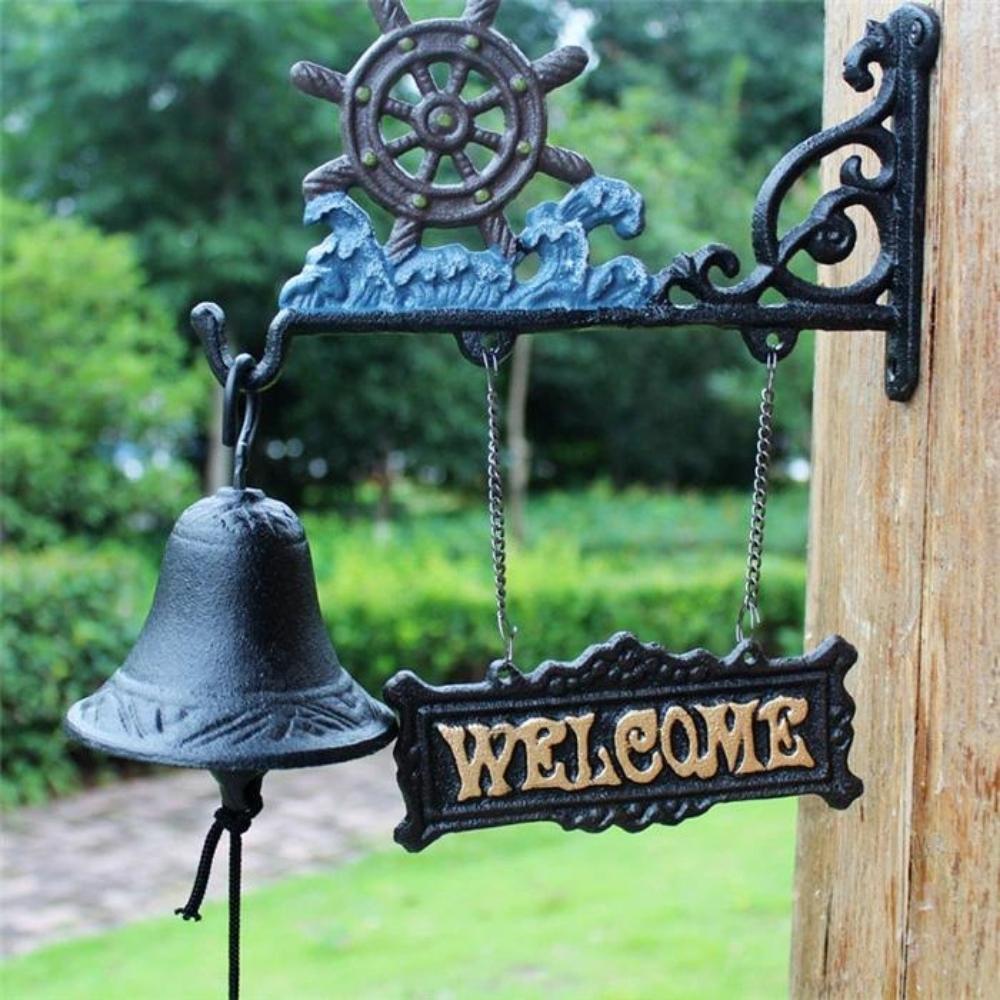 Cast Iron Nautical Ship Wheel Garden Welcome Hanging Door Bell