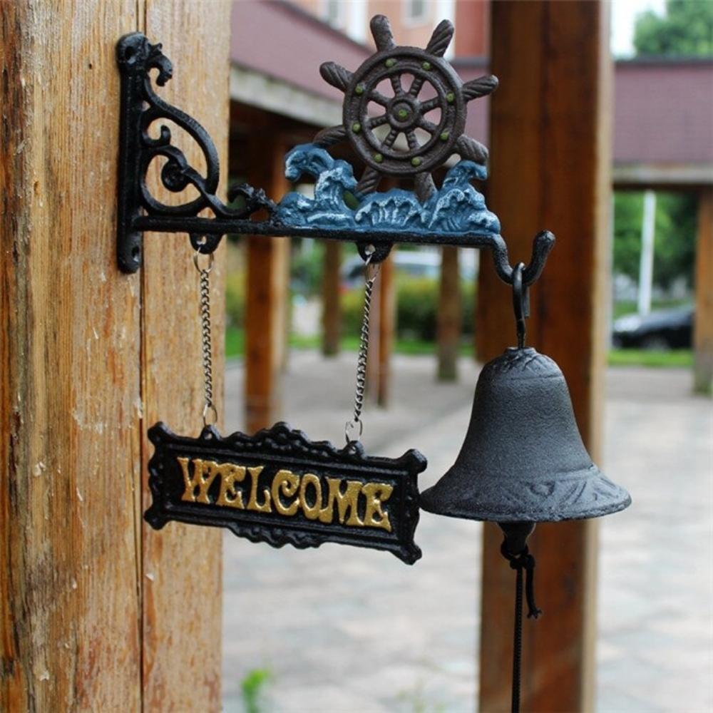 Cast Iron Nautical Ship Wheel Garden Welcome Hanging Door Bell