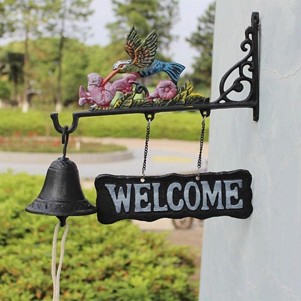 Cast Iron Hummingbird Garden Welcome Hanging Door Bell