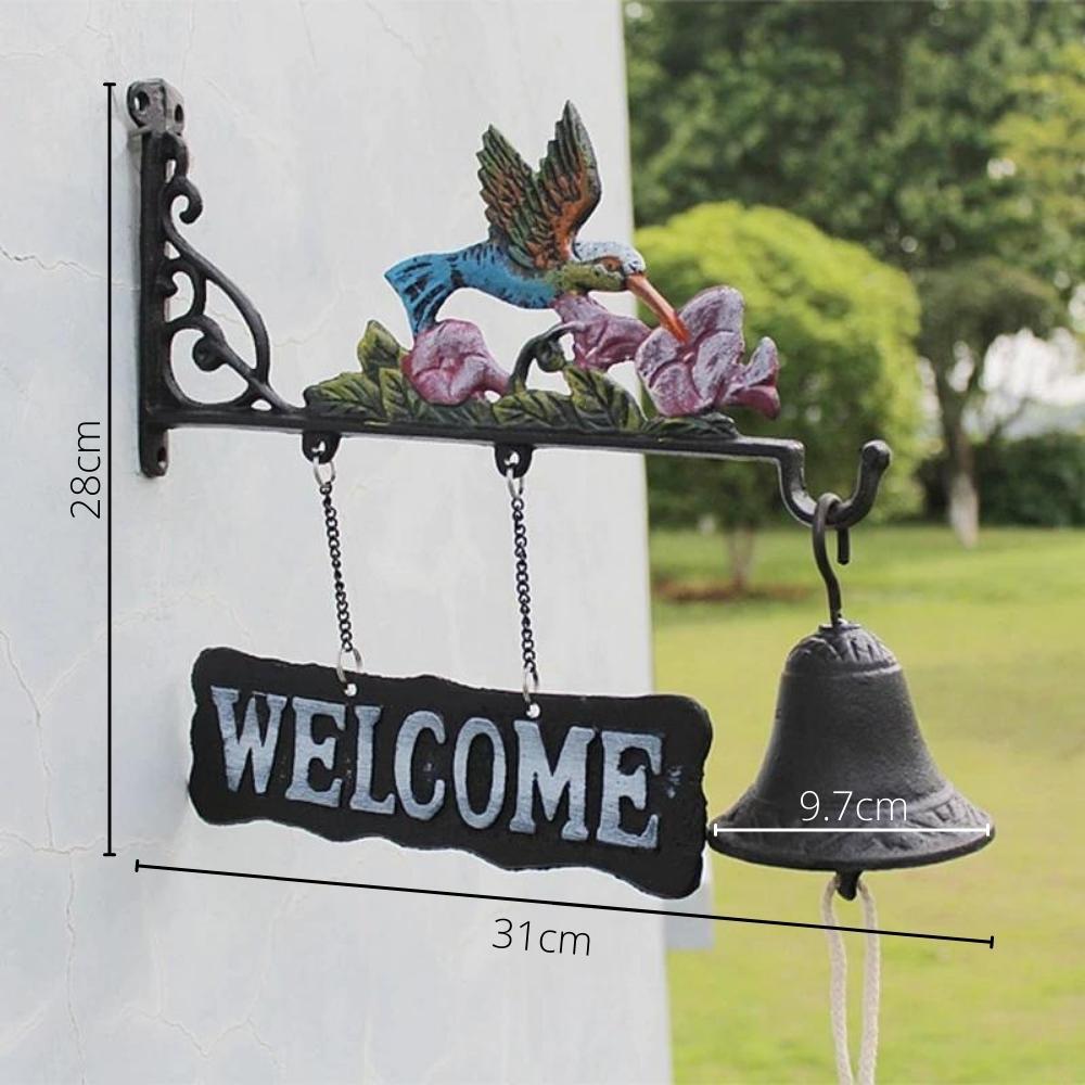 Cast Iron Hummingbird Garden Welcome Hanging Door Bell