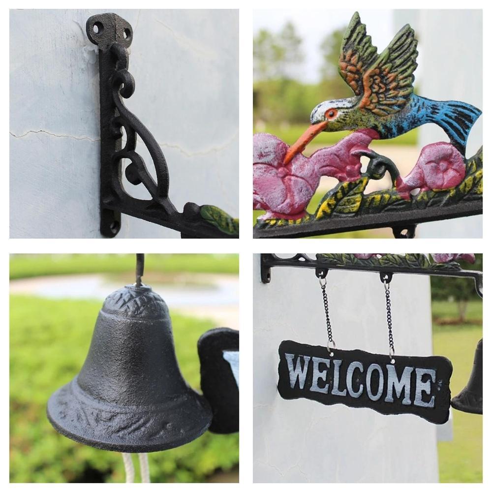 Cast Iron Hummingbird Garden Welcome Hanging Door Bell