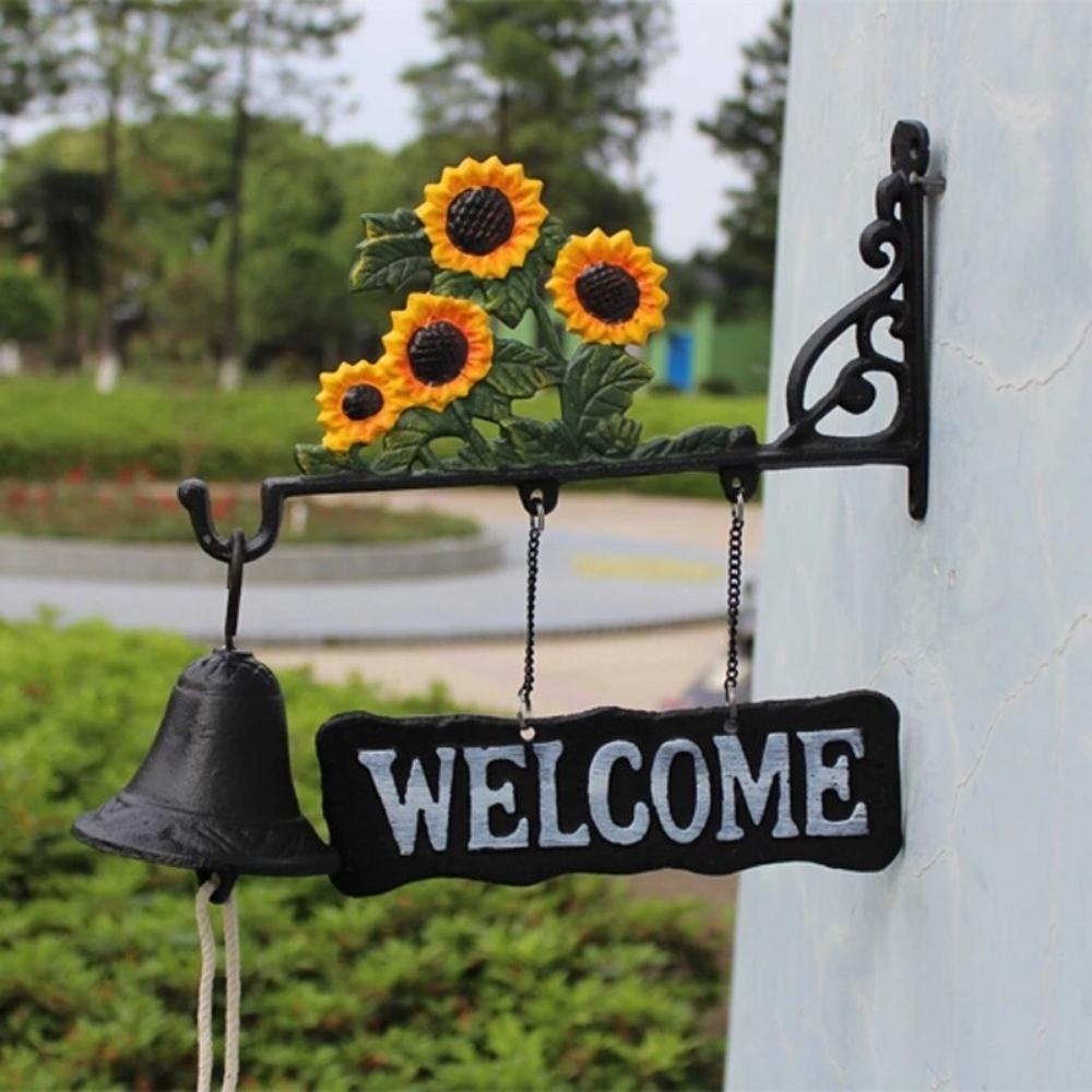 Cast Iron Sunflowers Garden Welcome Hanging Door Bell