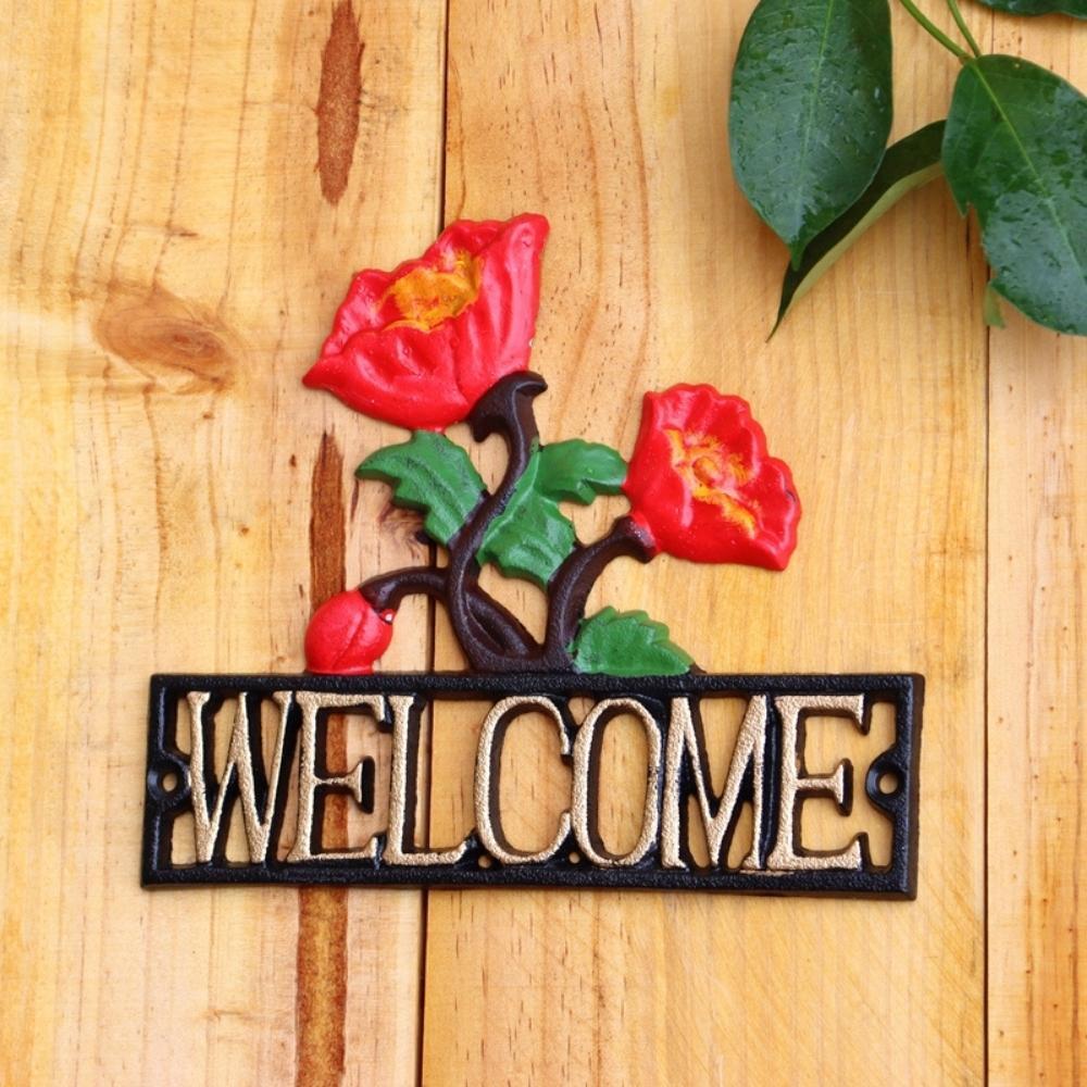 Cast Iron Outdoor Decor Roses Welcome Sign