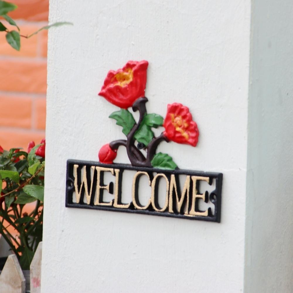 Cast Iron Outdoor Decor Roses Welcome Sign