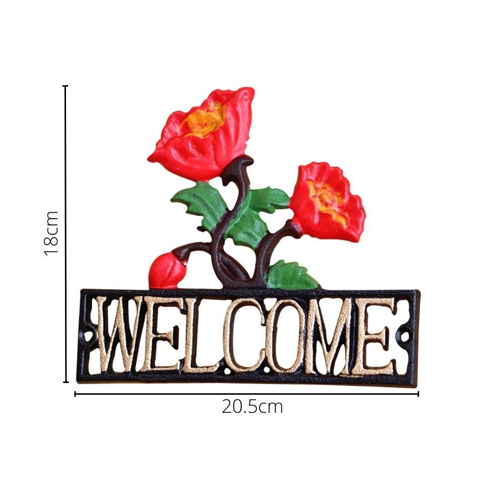 Cast Iron Outdoor Decor Roses Welcome Sign