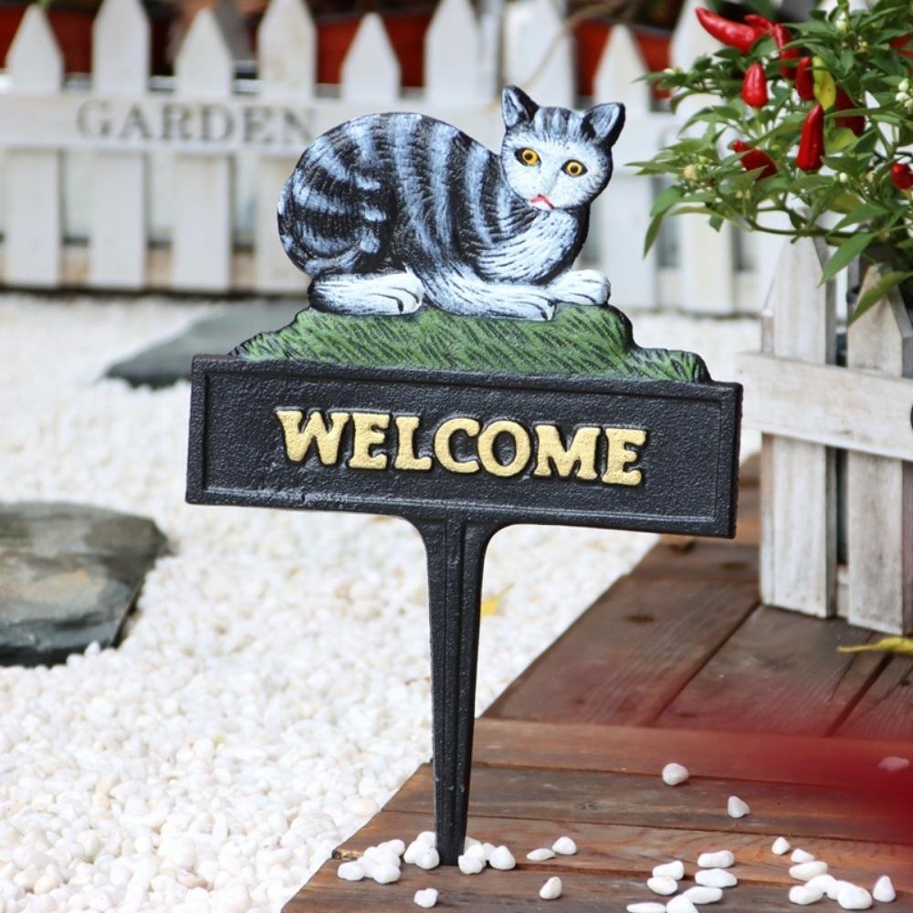 Cast Iron Hand Painted Cat Welcome Garden Stake