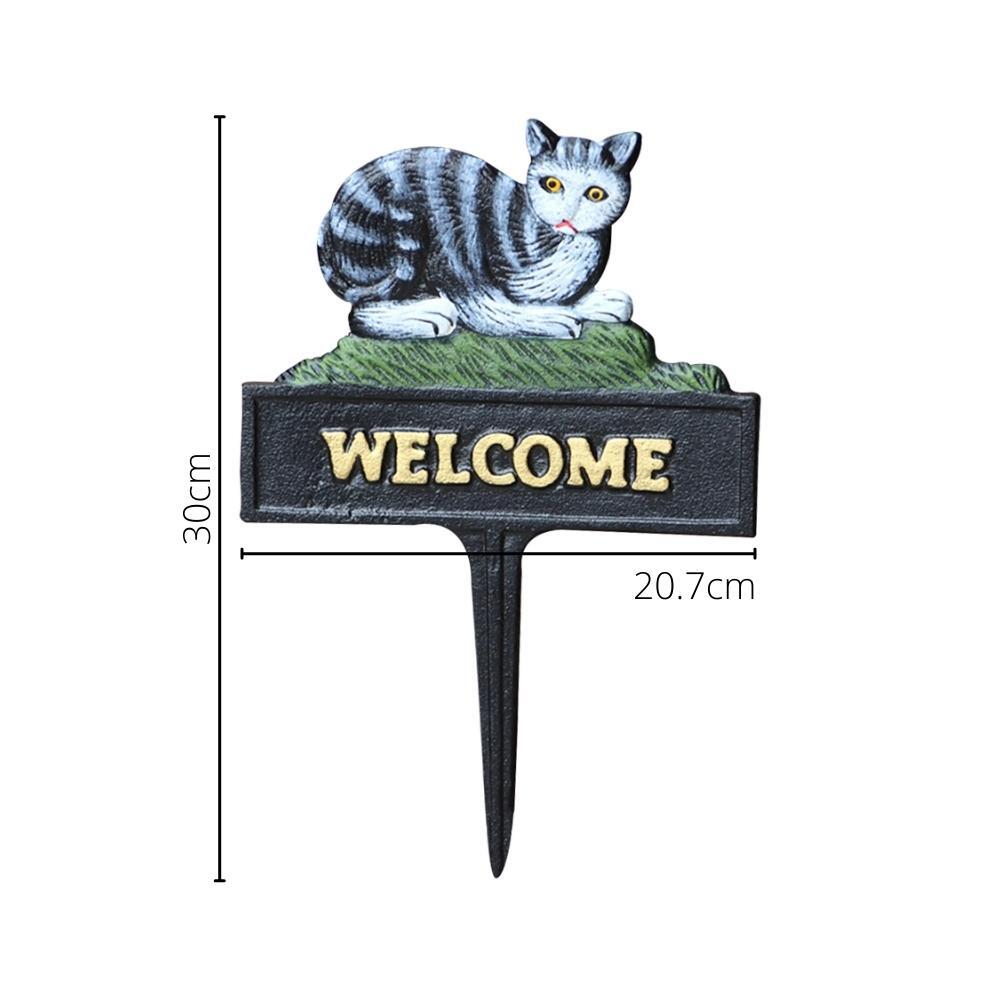 Cast Iron Hand Painted Cat Welcome Garden Stake