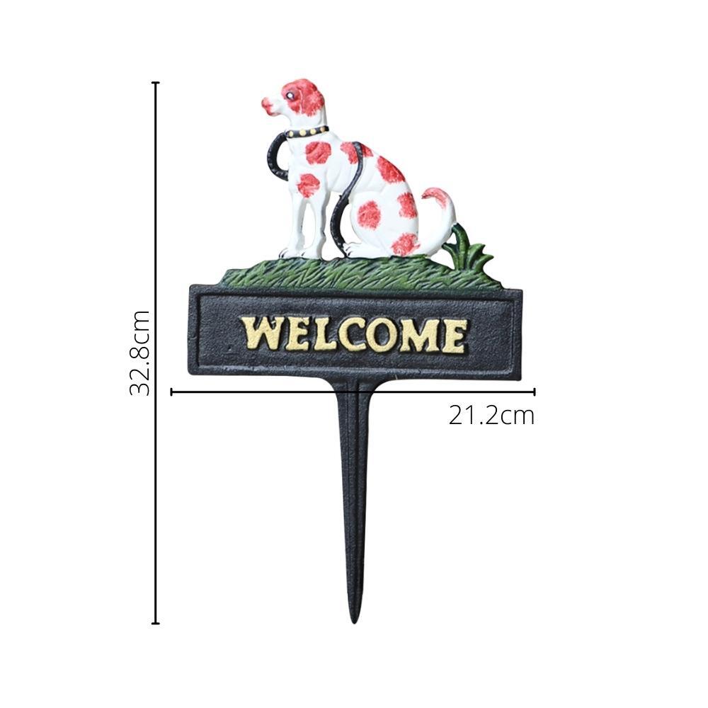 Cast Iron Hand Painted Dog Welcome Garden Stake