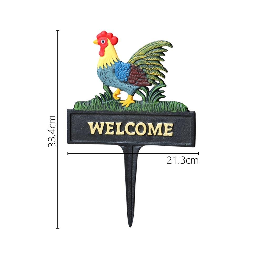 Cast Iron Hand Painted Rooster Welcome Garden Stake