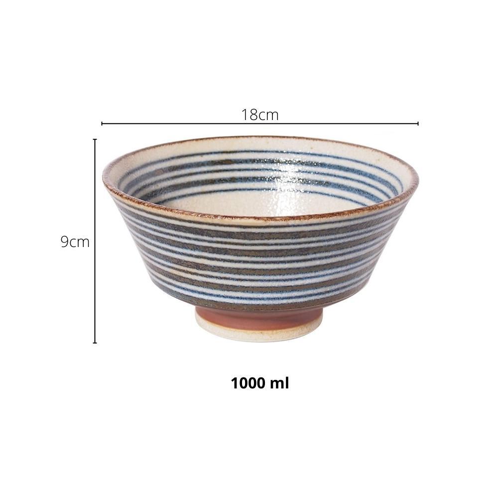 Minoru Pottery Nanpu Wave Japanese Porcelain Ramen Bowl