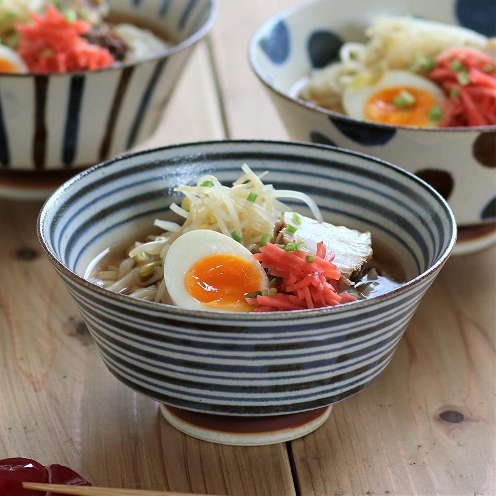 Minoru Pottery Nanpu Wave Japanese Porcelain Ramen Bowl