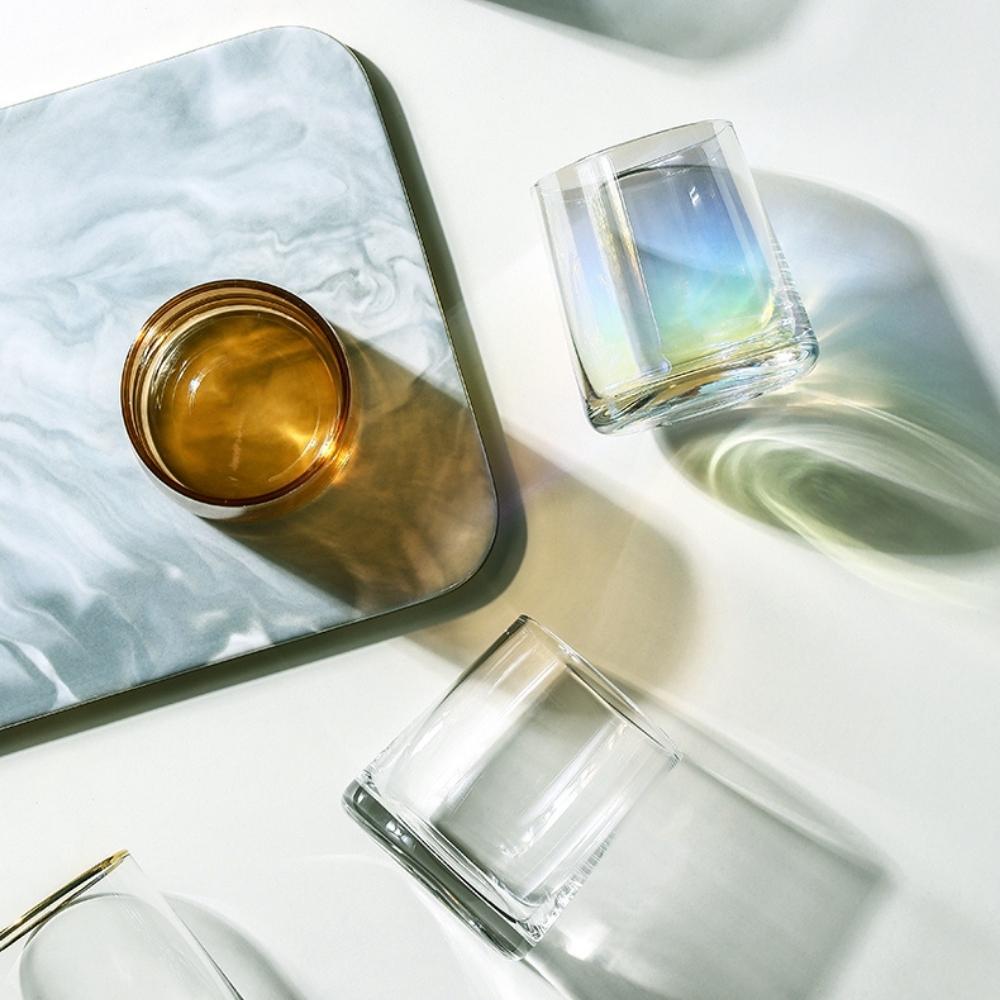 Gracewood Holographic Glass Carafe Wood Stopper & 4 Tumblers