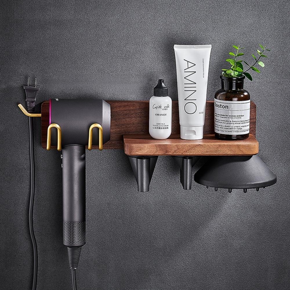 Oliver Walnut Wall Mount Dyson Hair Dryer Holder 36cm