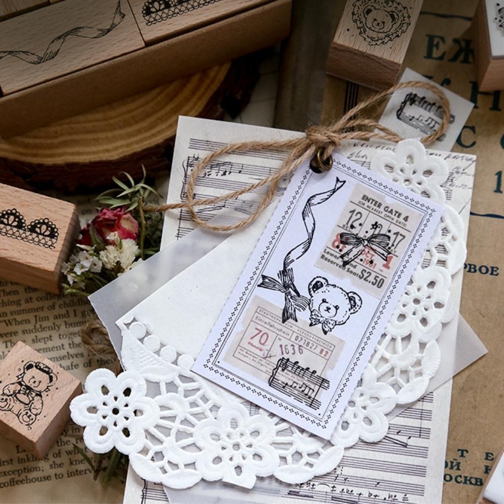 Bear's Tea Party Wooden Rubber Stamp Box Set 11pcs