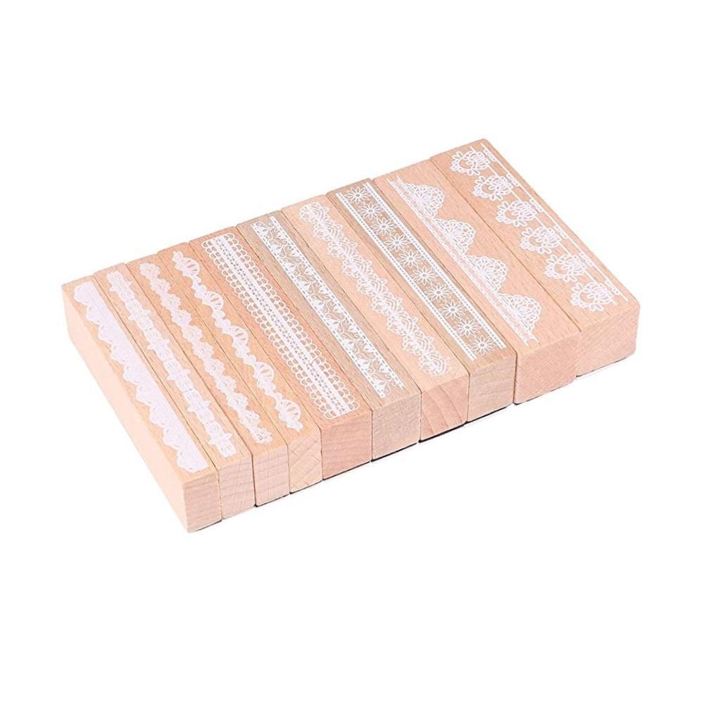Vintage Lace Border Wooden Rubber Stamp Box Set 10pcs
