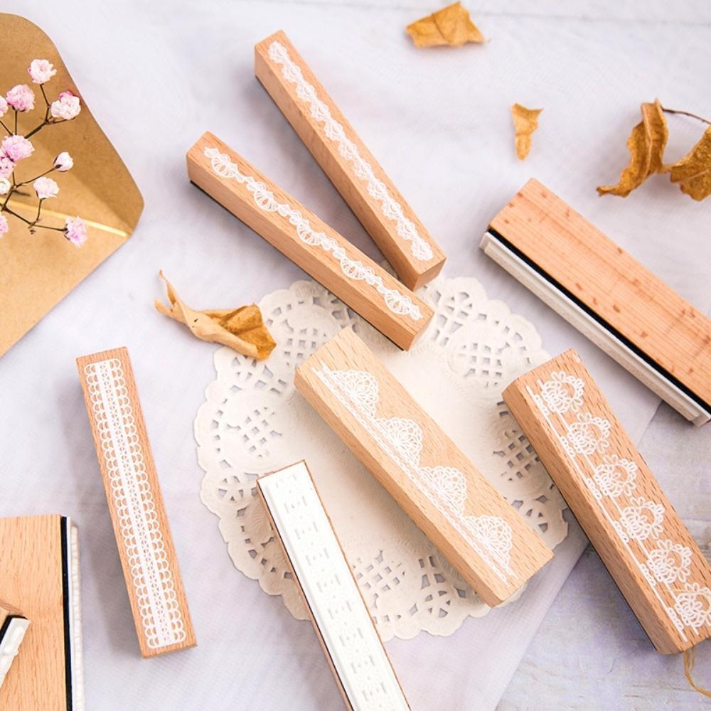 Vintage Lace Border Wooden Rubber Stamp Box Set 10pcs